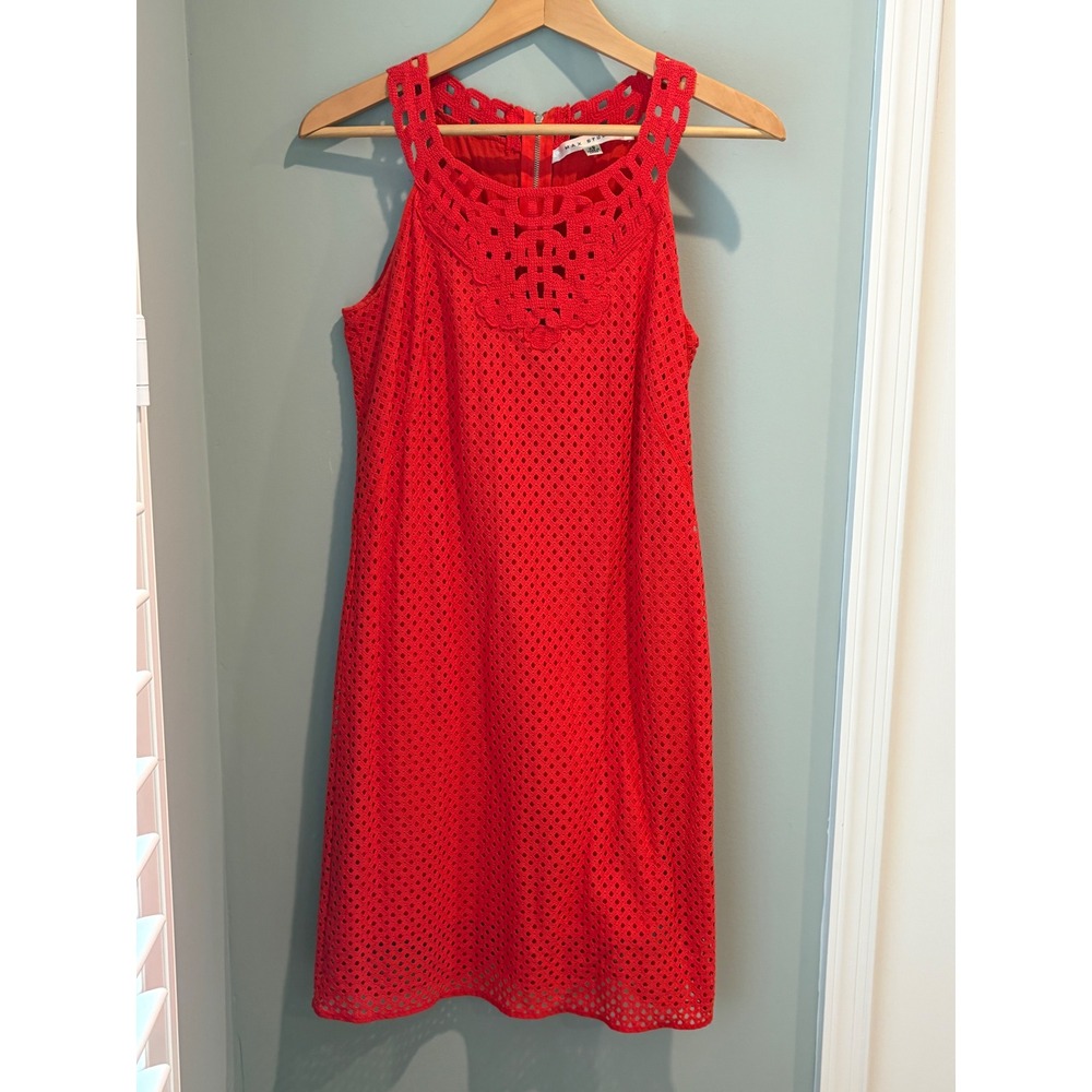 Max Studio Eyelet Lace Halter Shift Dress XS‎  Crochet Neck Sleeveless